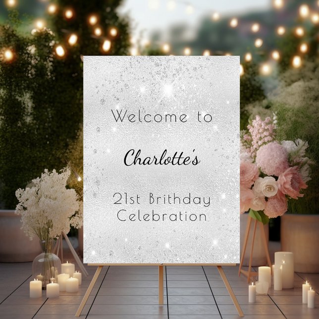 Birthday silver glitter welcome party foam board (Creator Uploaded)