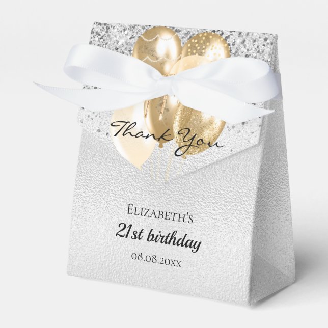 Birthday silver gold glitter balloons thank you favor boxes (Front Side)