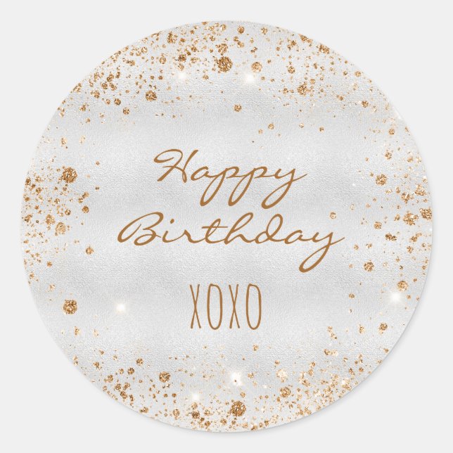 Birthday silver gold glitter dust hugs kisses  classic round sticker (Front)