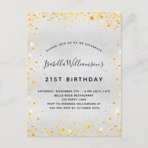 Birthday silver gold glitter dust sparkle invitation postcard