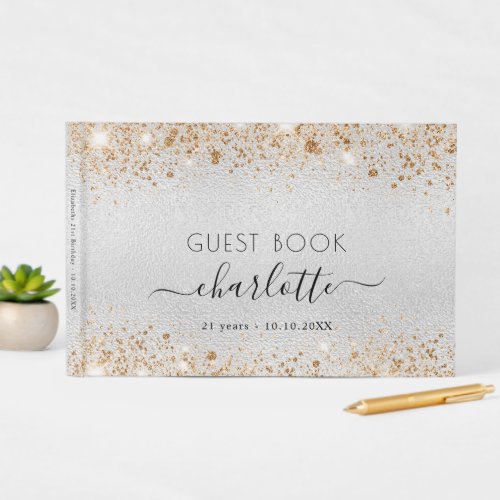 Birthday silver gold glitter name guest book