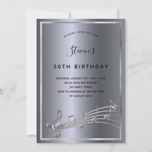 Birthday silver gold music notes party invitation