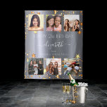 Birthday silver gold stars best friends photo tapestry<br><div class="desc">A gift from friends for a woman's 21st (or any age) birthday, celebrating her life with a collage of 6 of your high quality photos of her, her friends, family, interest or pets. Personalize and add her name, age 21 and your names. White text. A chic faux silver metallic looking...</div>