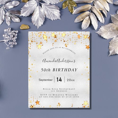 Birthday silver gold stars budget invitation flyer
