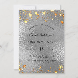 Birthday silver gold stars party invitation
