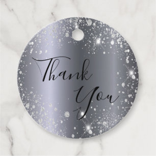 Birthday silver metal glitter dust thank you favor tags