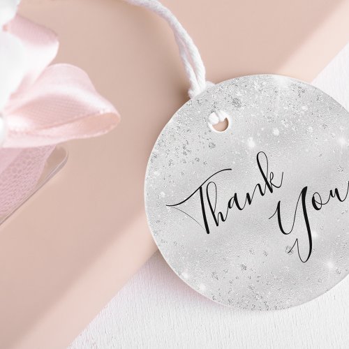 Birthday silver metal glitter dust thank you favor tags