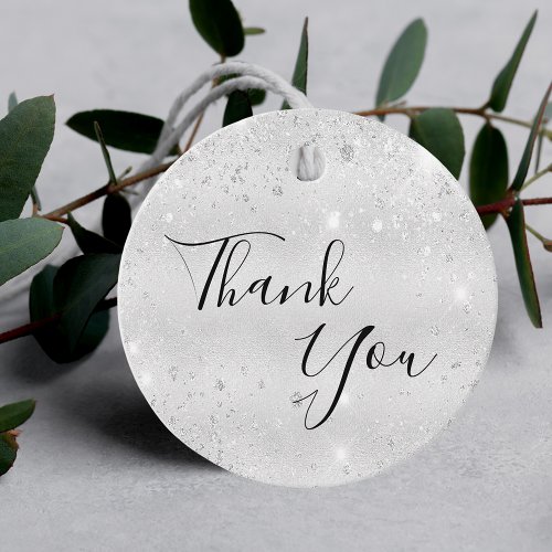 Birthday silver metal glitter thank you favor tags