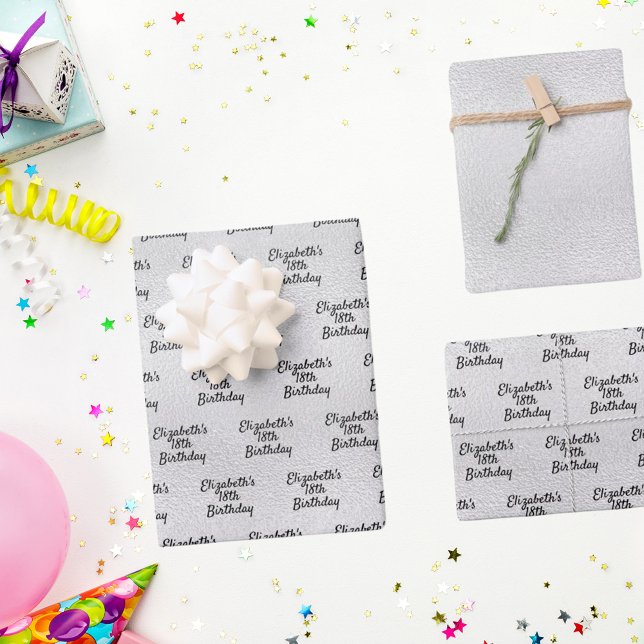 Birthday silver metallic name elegant wrapping paper sheets (Creator Uploaded)
