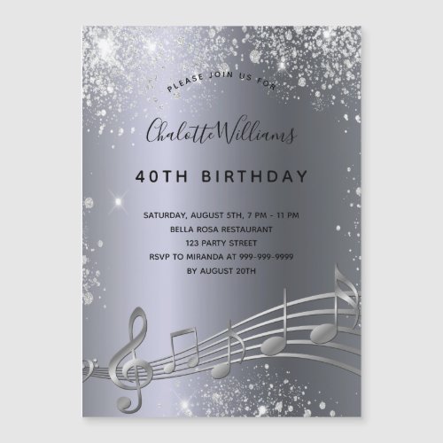 Birthday silver music notes invitation magnet