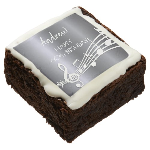 Birthday silver music notes name party brownie