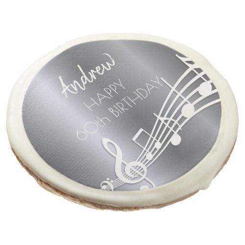 Birthday silver music notes party sugar cookie
