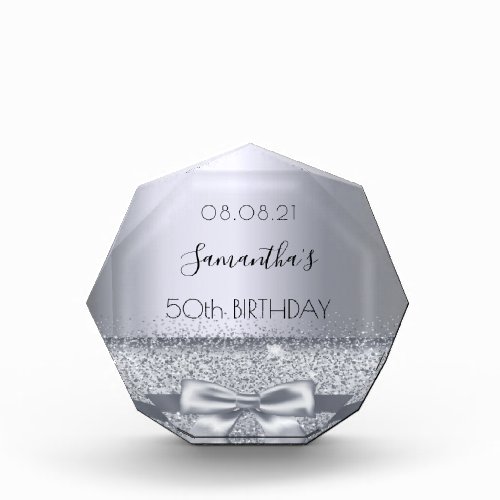 Birthday silver name bow metallic acrylic award