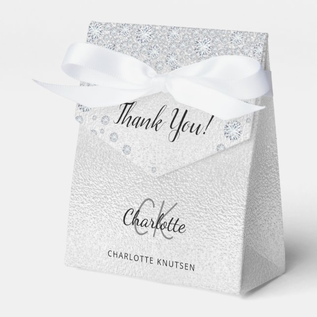 Birthday silver name elegant favor boxes (Front Side)