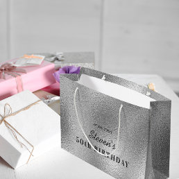 Birthday silver name modern minimalist large gift bag