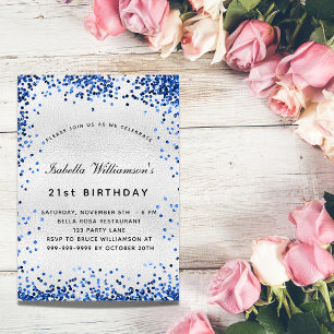 Birthday silver navy blue confetti luxury invitation