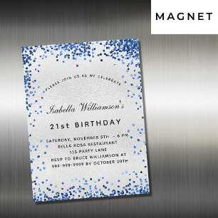 Birthday silver navy blue confetti luxury magnetic invitation