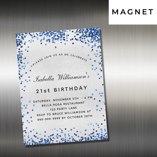 Birthday silver navy blue glitter luxury magnetic invitation