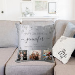 Birthday silver photo best friends throw pillow<br><div class="desc">A gift from friends for a woman's 21st birthday, celebrating her life with 3 of your photos of her, her friends, family, interest or pets. Personalize and add her name, age 21 and your names. Black colored letters. A chic faux silver looking background color. Her name is written with a...</div>