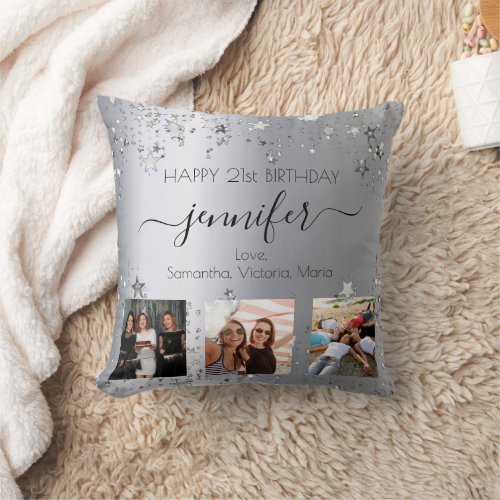 Birthday silver photo best friends throw pillow