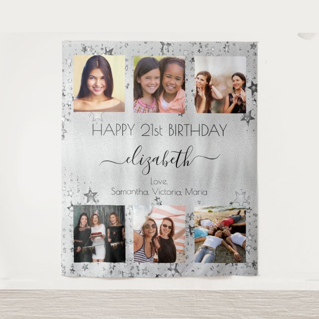 Birthday silver photo collage best friends tapestry (Front)