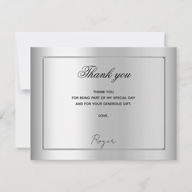 Birthday silver photo men guy thank you card (Front)