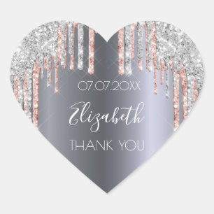 Birthday silver pink drips Thank You Heart Sticker