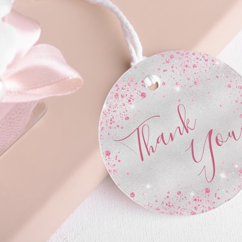 Birthday silver pink glitter dust thank you  favor tags