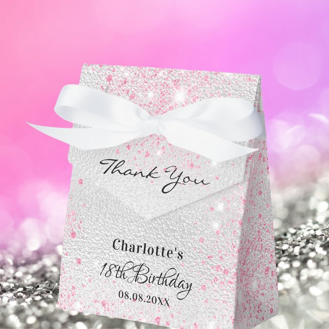 Birthday silver pink glitter thank you favor boxes (Creator Uploaded)