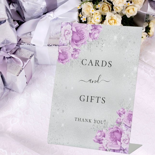 Birthday silver pink violet flowers cards gifts pedestal sign (Creator Uploaded)