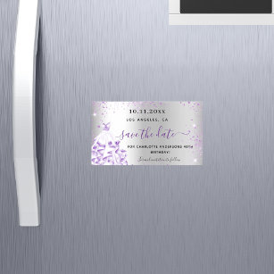 Birthday silver purple dress save the date magnet
