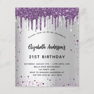 Birthday silver purple glitter budget invitation flyer