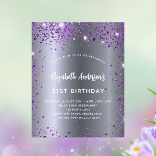 Birthday silver purple glitter budget invitation flyer
