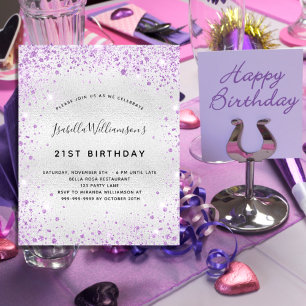 Birthday silver purple glitter budget invitation flyer
