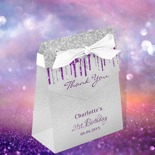 Birthday silver purple glitter drip thank you 
