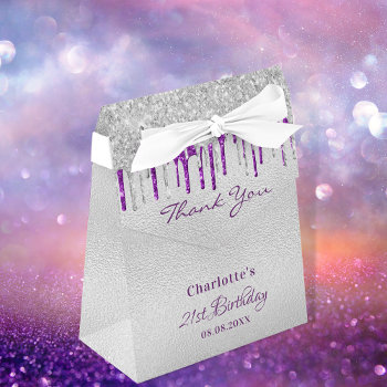 Birthday Silver Purple Glitter Drip Thank You  Favor Boxes by Thunes at Zazzle