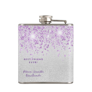 Birthday silver purple glitter dust friends flask