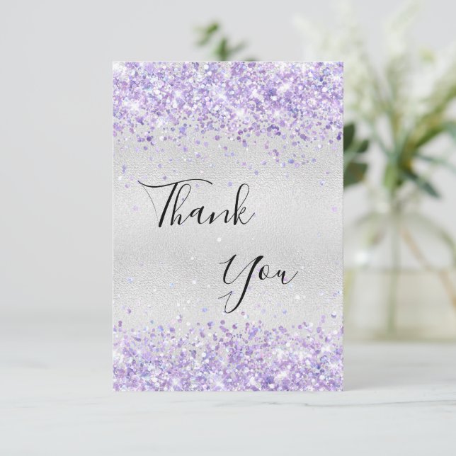 Birthday silver purple glitter dust thank you (Standing Front)