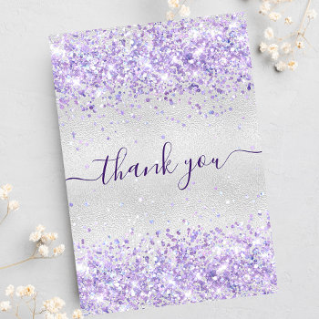 Birthday Silver Purple Glitter Dust Thank You Card by Thunes at Zazzle