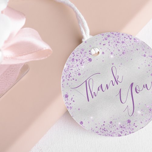 Birthday silver purple glitter dust thank you favor tags