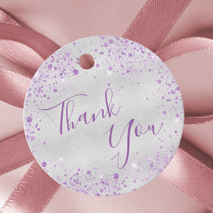 Birthday silver purple glitter dust thank you favor tags