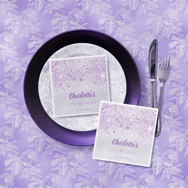Birthday silver purple glitter monogram napkins (Creator Uploaded)