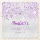 Birthday silver purple glitter monogram