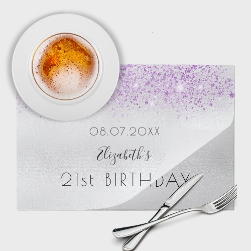 Birthday silver purple glitter paper placemat