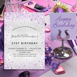 Birthday silver purple glitter sparkle invitation postcard