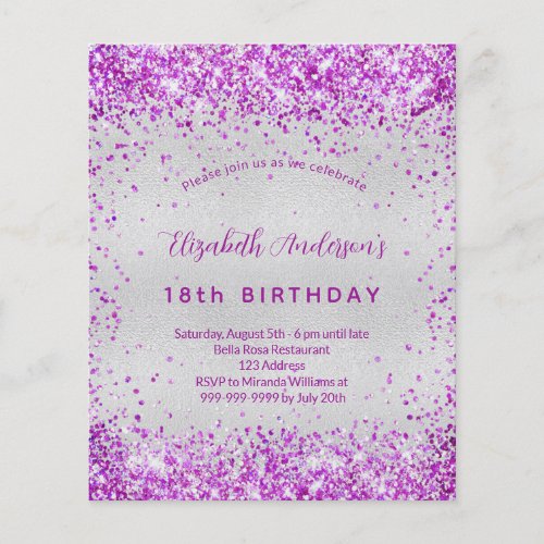 Birthday silver purple pink budget invitation flyer