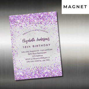 Birthday silver purple violet glitter luxury magnetic invitation