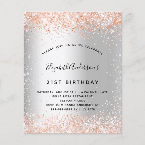 Birthday silver rose gold budget invitation flyer