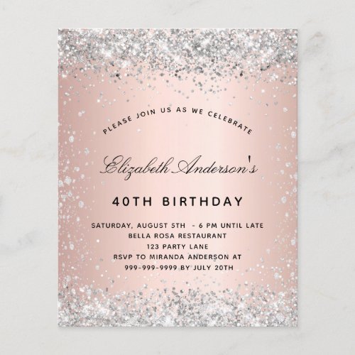 Birthday silver rose gold budget invitation flyer
