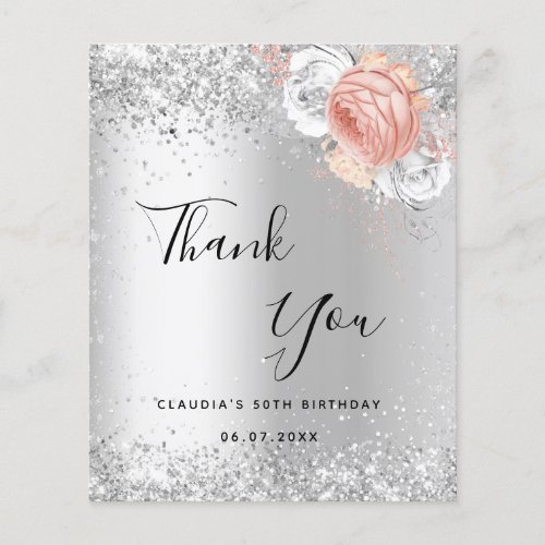 Birthday silver rose gold budget thank you card flyer